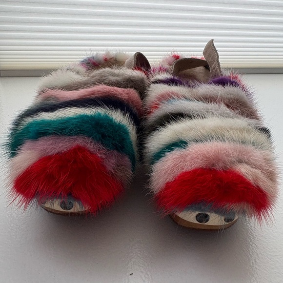 Mou Red and Pink Mules with Vibrant Fur Trim - Picture 3 of 11